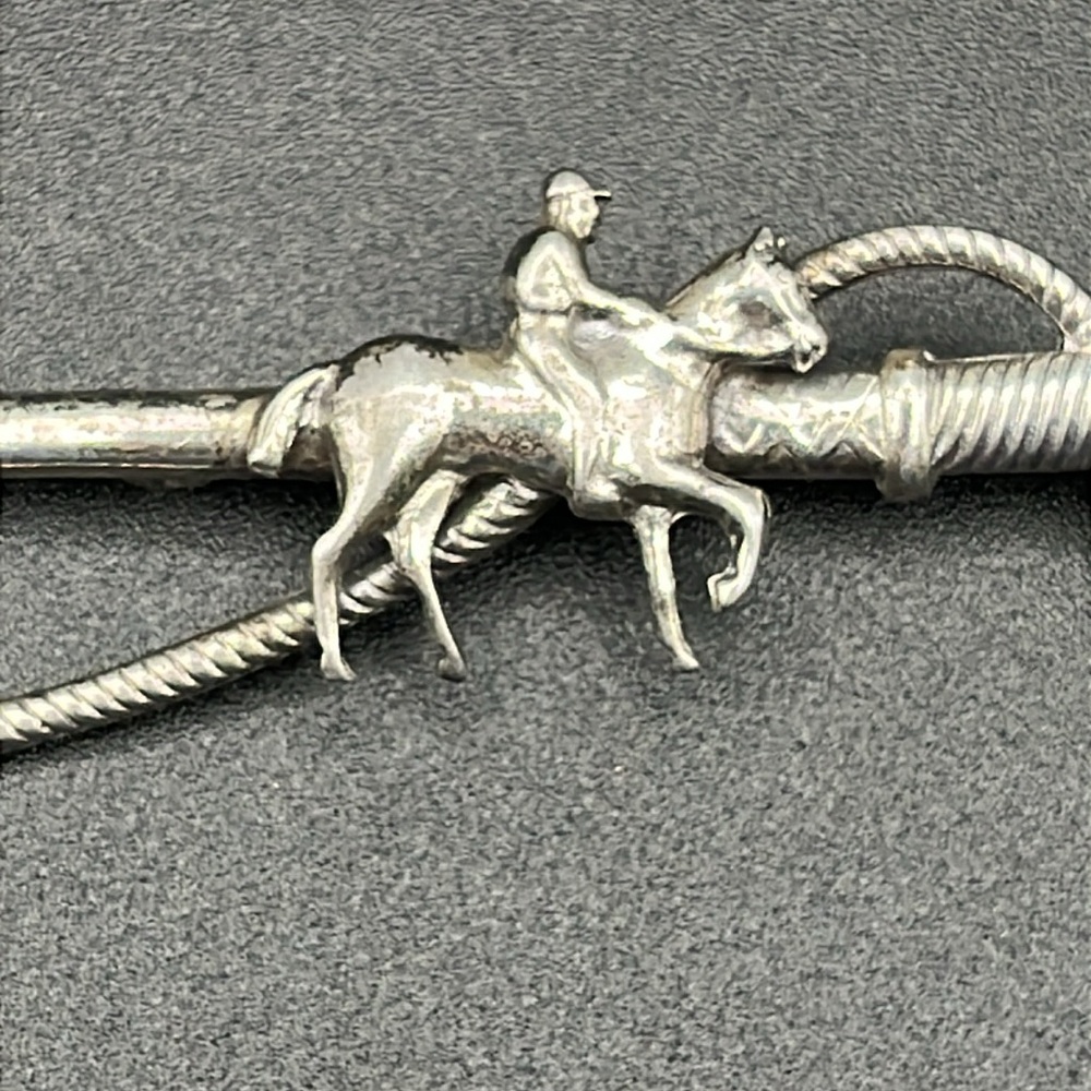 Sterling silver jockey on horse riding crop brooch vintage 2.5 inches - Picture 2 of 9